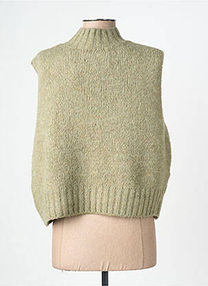 Pull tissage chiné sans manche vert APRIL VINTAGE femme