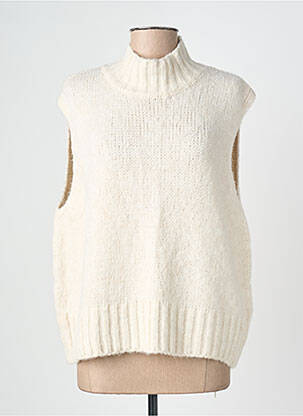 Pull tissage chiné sans manche beige APRIL VINTAGE femme