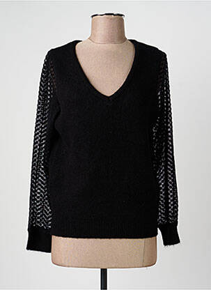 Pull col v manches longues noir DEELUXE femme