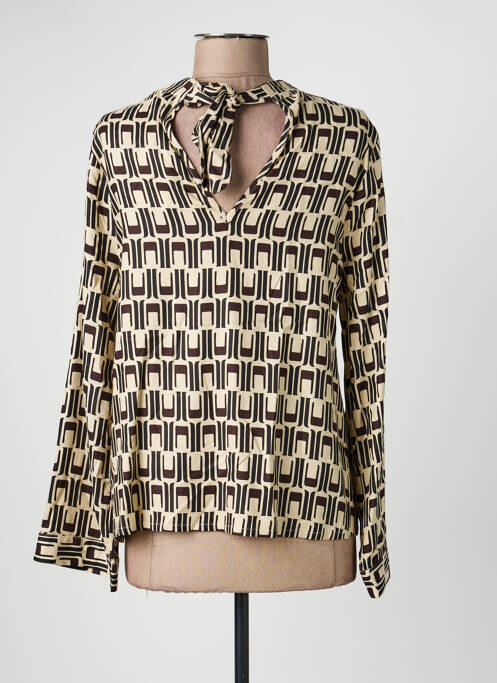 Top imprimé fantaisie manches longues marron DEELUXE femme