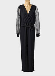 Combi-pantalon coupe cintrée manches longues noir JOLIFLY & JUSTINE Y femme