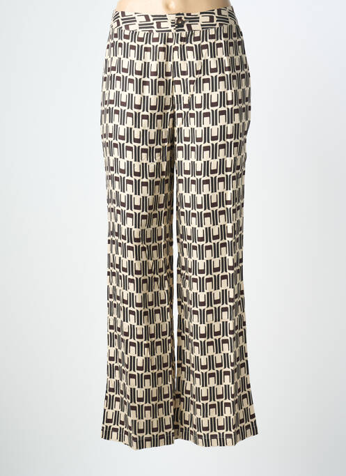 Pantalon droit fermeture zippée sous rabat boutonné beige DEELUXE femme