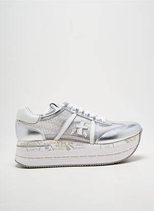 Baskets tissage satiné talon de 4 à 6cm argent PREMIATA femme