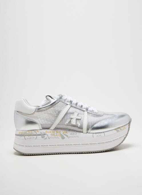 Baskets tissage satiné talon de 4 à 6cm argent PREMIATA femme