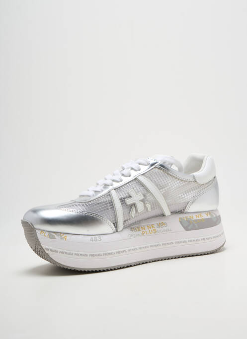 Baskets tissage satiné talon de 4 à 6cm argent PREMIATA femme