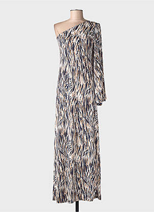 Robe longue imprimé fantaisie manches longues beige AU SOLEIL DE ST TROPEZ femme
