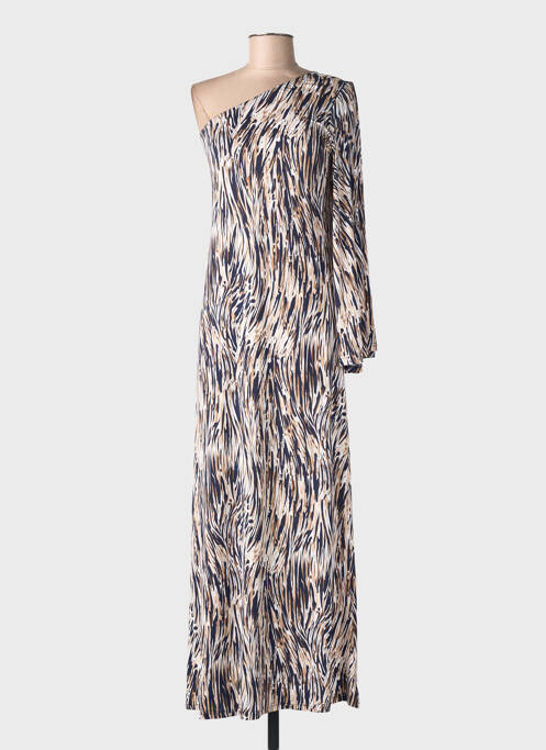 Robe longue imprimé fantaisie manches longues beige AU SOLEIL DE ST TROPEZ femme