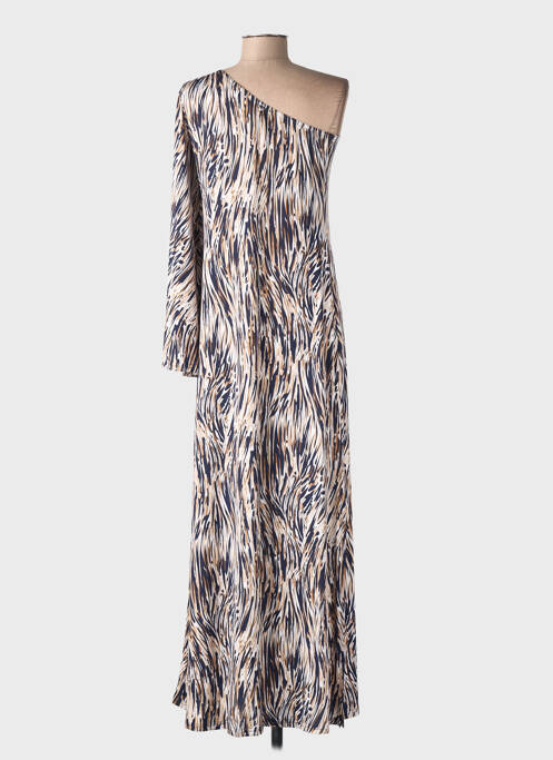 Robe longue imprimé fantaisie manches longues beige AU SOLEIL DE ST TROPEZ femme