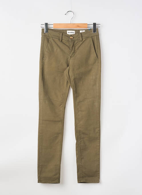 Pantalon chino tissage popeline taille normale vert HAPPY femme