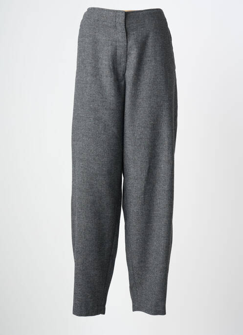 Pantalon droit fermeture zippée sous rabat avec crochet taille normale gris ICHI femme