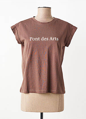 T-shirt sérigraphie floquée manches courtes marron GRACE & MILA femme