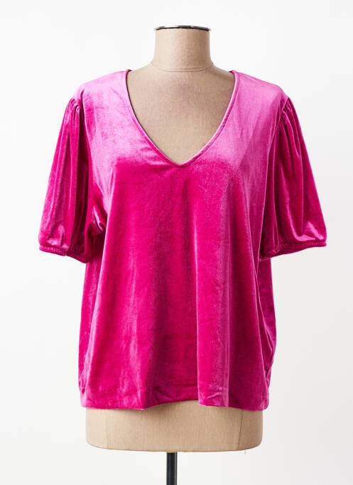 Top stretch manches courtes rose ICHI femme