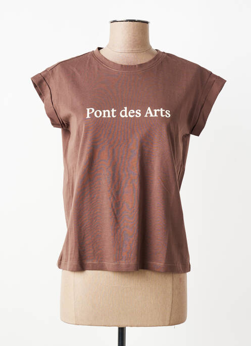 T-shirt sérigraphie floquée manches courtes marron GRACE & MILA femme