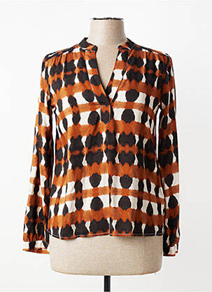 Blouse tissage popeline manches longues marron LA FEE MARABOUTEE femme