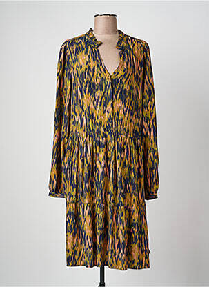 Robe mi-longue coupe fluide manches longues vert ICHI femme