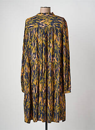 Robe mi-longue coupe fluide manches longues vert ICHI femme