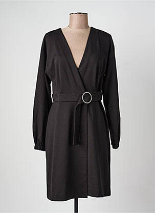 Robe mi-longue manches longues manches longues noir ICHI femme
