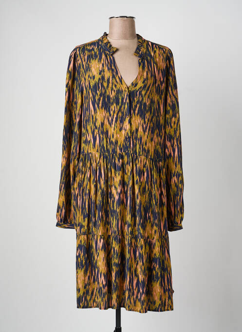 Robe mi-longue coupe fluide manches longues vert ICHI femme