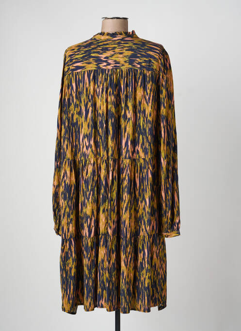 Robe mi-longue coupe fluide manches longues vert ICHI femme