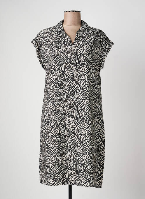 Robe mi-longue tissage crêpe manches courtes noir STREET ONE femme