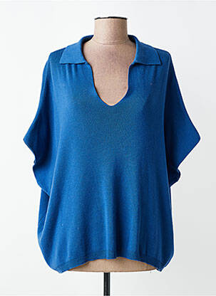 Pull stretch manches courtes bleu O'MER femme