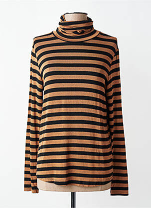 Pull col roulé stretch manches longues marron O'MER femme