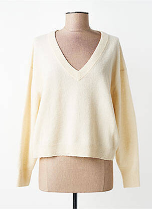 Pull col v manches longues beige AMERICAN VINTAGE femme
