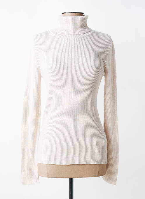 Pull col roulé tissage côtelé manches longues beige MKT STUDIO femme