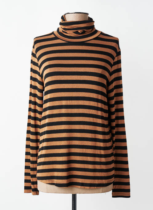 Pull col roulé stretch manches longues marron O'MER femme