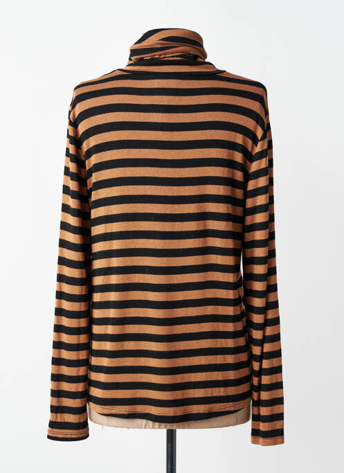 Pull col roulé stretch manches longues marron O'MER femme