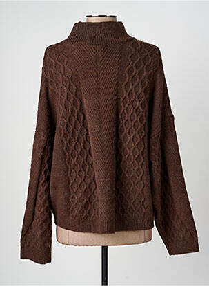 Pull col roulé manches longues manches longues marron ICHI femme