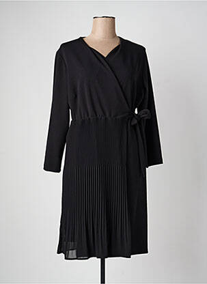 Robe mi-longue tissage crêpe manches longues noir SIGNE NATURE femme