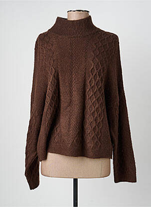 Pull col roulé maille tricot manches longues marron ICHI femme