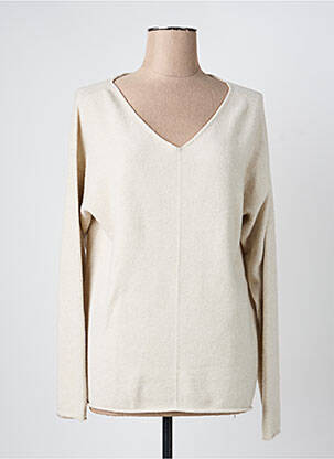 Pull col v manches longues beige SIGNE NATURE femme