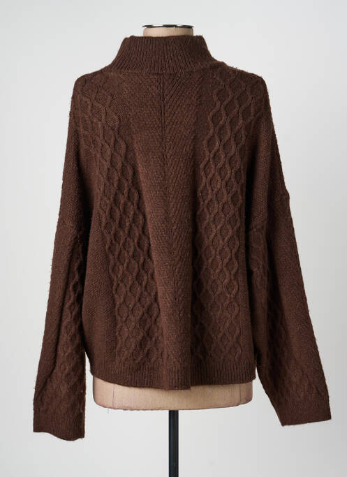 Pull col roulé maille tricot manches longues marron ICHI femme