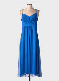 Robe mi-longue doublure fines bretelles bleu MALOKA femme