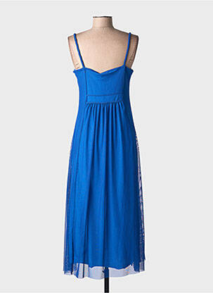 Robe mi-longue doublure fines bretelles bleu MALOKA femme