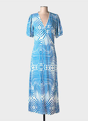 Robe longue imprimé fantaisie manches courtes bleu LA FEE MARABOUTEE femme