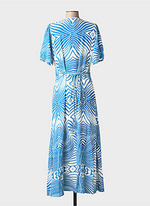 Robe longue tissage popeline manches courtes bleu LA FEE MARABOUTEE femme