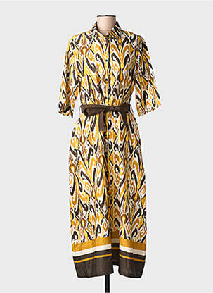 Robe longue imprimé fantaisie manches courtes jaune ORTO BOTANICO femme