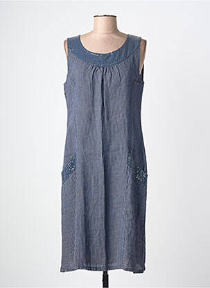 Robe mi-longue tissage crêpe sans manche bleu QUATTRO femme