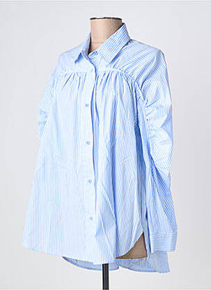 Chemisier tissage popeline manches longues bleu LAUREN VIDAL femme
