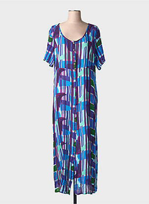 Robe longue imprimé fantaisie manches courtes bleu L'ATELIER D'ANNA femme
