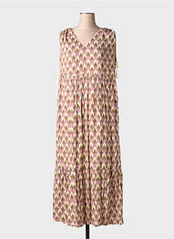 Robe longue imprimé fantaisie sans manche beige LA FEE MARABOUTEE femme