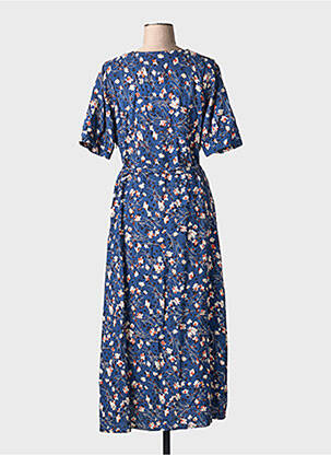 Robe mi-longue imprimé fleurs manches courtes bleu LA FEE MARABOUTEE femme