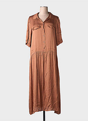 Robe longue manches courtes manches courtes marron LA FEE MARABOUTEE femme