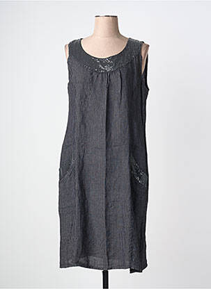 Robe mi-longue tissage crêpe sans manche noir QUATTRO femme