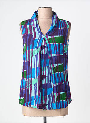 Blouse imprimé fantaisie sans manche bleu L'ATELIER D'ANNA femme