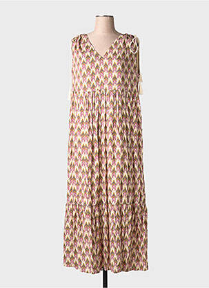 Robe longue imprimé fantaisie sans manche beige LA FEE MARABOUTEE femme