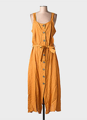 Robe longue tissage crêpe fines bretelles jaune LA FEE MARABOUTEE femme